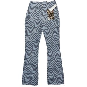 NEW Blue Gray Psychedelic Animal Print Flare Leg Jeans Sz 11/12 Grunge Skater‎